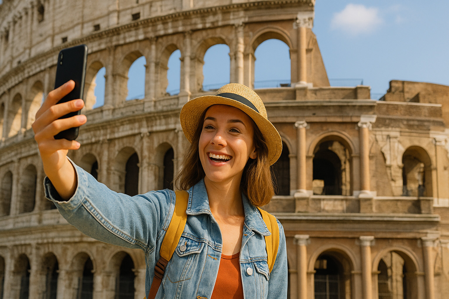 Self em frente ao colisseu